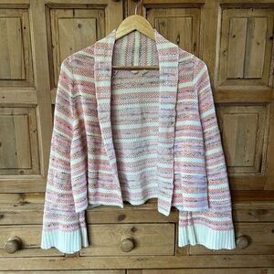 MOTH Anthropologie Small Blazer Tweed Cream Pink Orange Open Front‎ Cardigan